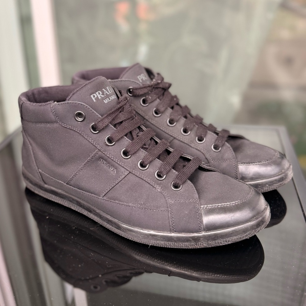 PRADA Nylon High-Top Sneakers - Solid Black - US 10,5